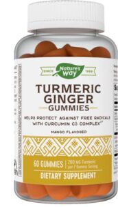 nature’s way turmeric ginger gummies, protect against free radicals*, support antioxidant pathways*, 260mg turmeric per serving, 60 gummies
