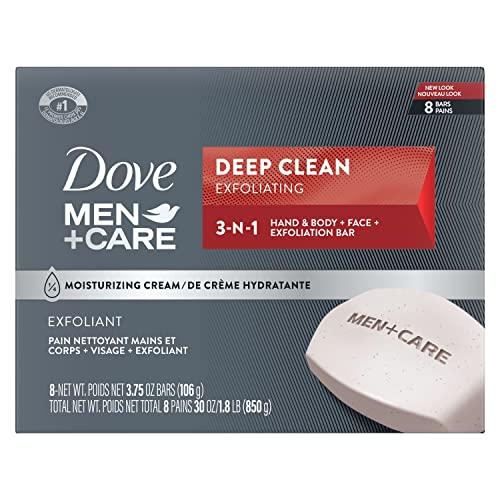 Dove Men+Care Body and Face Bar More Moisturizing Than Bar Soap Deep Clean Effectively Washes Away Bacteria, Nourishes Your Skin, 3.75 Ounce (Pack of 8)