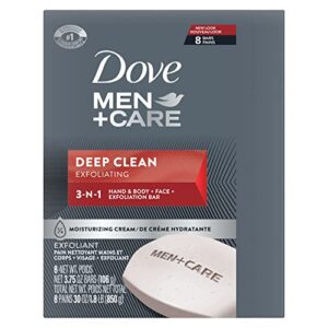 Dove Men+Care Body and Face Bar More Moisturizing Than Bar Soap Deep Clean Effectively Washes Away Bacteria, Nourishes Your Skin, 3.75 Ounce (Pack of 8)