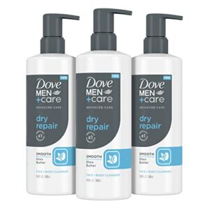 dove men + care advanced care face + body cleanser dry repair 3 count for dry skin cleanser with smooth shea butter 16.9 oz