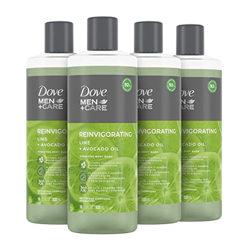 DOVE MEN + CARE Body Wash for a refreshing shower experience Lime + Avocado Oil Body Wash for Men, 18 oz, 4 Count