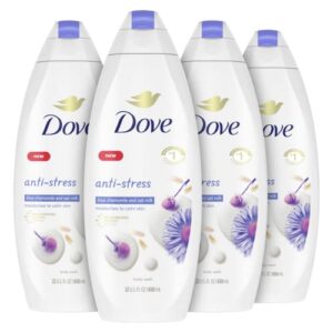 dove moisturizing body wash sulphate free body wash moisturizes to calm skin anti-stress body cleanser with blue chamomile and oat milk scent 22oz 4 count