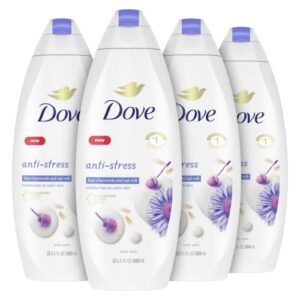 Dove Moisturizing Body Wash Sulphate Free Body Wash Moisturizes to Calm Skin Anti-Stress Body Cleanser with Blue Chamomile and oat milk scent 22oz 4 Count