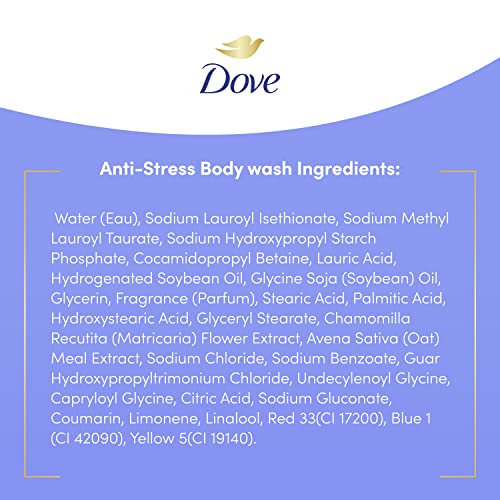 Dove Moisturizing Body Wash Sulphate Free Body Wash Moisturizes to Calm Skin Anti-Stress Body Cleanser with Blue Chamomile and oat milk scent 22oz 4 Count
