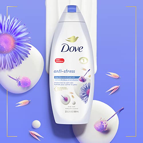 Dove Moisturizing Body Wash Sulphate Free Body Wash Moisturizes to Calm Skin Anti-Stress Body Cleanser with Blue Chamomile and oat milk scent 22oz 4 Count