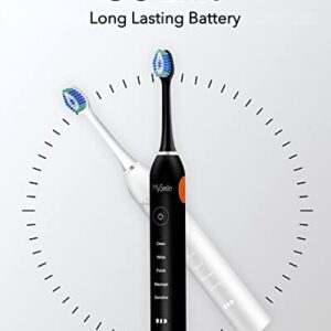 MySmile Electric Toothbrush for Adults, Rechargeable Sonic Electronic Toothbrush with 6 Brush Heads and Travel Case, 2 Mins 5 Modes Smart Timer, 48000VPM (Black)