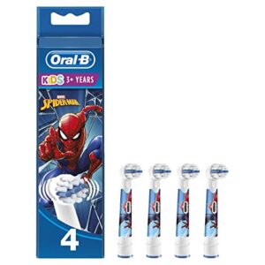 oral-b marvel spider man electric toothbrush heads, pack of 4, ideal for sensitive teeth and gums, ages 3+