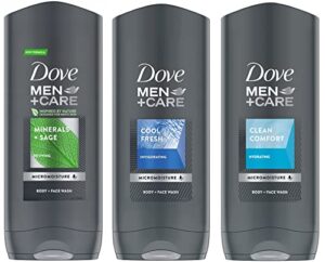dove men + care body and face wash variety 3 flavors – clean comfort, cool fresh, and minerals + sage – 13.5 oz (400ml)