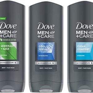 Dove Men + Care Body and Face Wash Variety 3 Flavors - Clean Comfort, Cool Fresh, and Minerals + Sage - 13.5 Oz (400ml)