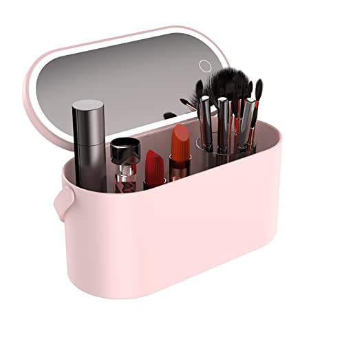 Bullpiano Travel Makeup Case Travel Makeup Bags Cosmetic Makeup Organizer for Travel Storage Box with LED Lighted Mirror Train Case Makeup Bag Jewelry Organizer Valentines Gift for Women Girls