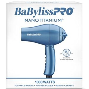 BaBylissPRO Nano Titanium Travel Dryer, Blue