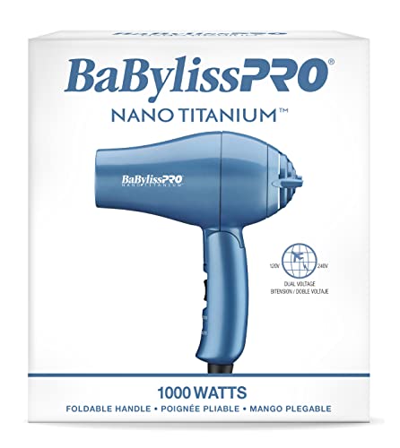 BaBylissPRO Nano Titanium Travel Dryer, Blue