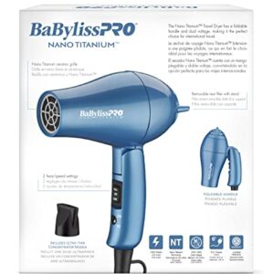 BaBylissPRO Nano Titanium Travel Dryer, Blue