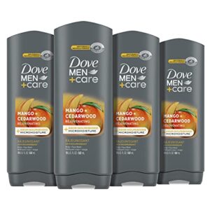 dove men + care body wash rejuvenating mango + cedarwood 4 count for men with 24-hour nourishing micromoisture technology 18 oz