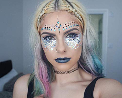 Silver Holographic Chunky Cosmetic Glitter Body Hair Face Eye Nail for Festival Carnival Concert Party Beauty Rave Accessories Different Sizes&Shapes ✮14g + Quick Dry Primer Glue Gel(5ml)