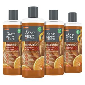 dove men + care renourish body wash mandarin + maitake 4 count with vitamin and mineral complex moisturizing body wash with plant based ingredients 18 oz