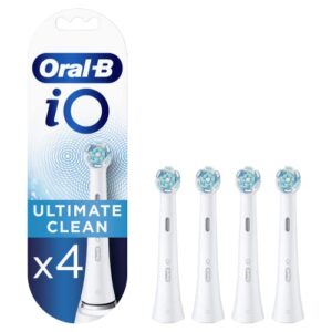 oral-b io ultimate clean electric toothbrush head, twisted & angled bristles for deeper plaque removal, pack of 4, suitable for mailbox, white