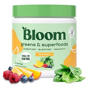 bloom nutrition super greens powder smoothie & juice mix – probiotics for digestive health & bloating relief for women, digestive enzymes with superfoods spirulina & chlorella for gut health (mango)