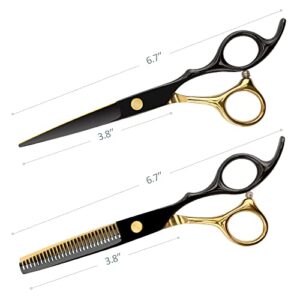 Professional Black Gold Hairdressing Scissors Stainless Steel Barber Hair Cutting Scissors Sets Salon Multifunctional Straight Shears Teeth Scissors Thinning Shears Tools for Mother Father's Gift