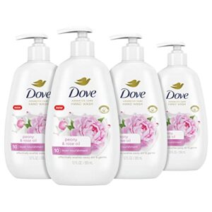 dove advanced care hand wash peony & rose oil 4 count for soft, smooth skin, more moisturizers than the leading ordinary hand soap, 12 oz