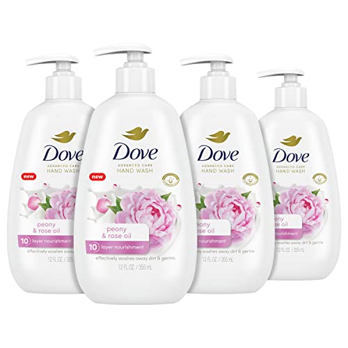 Dove Advanced Care Hand Wash Peony & Rose Oil 4 Count for Soft, Smooth Skin, More Moisturizers Than The Leading Ordinary Hand Soap, 12 oz