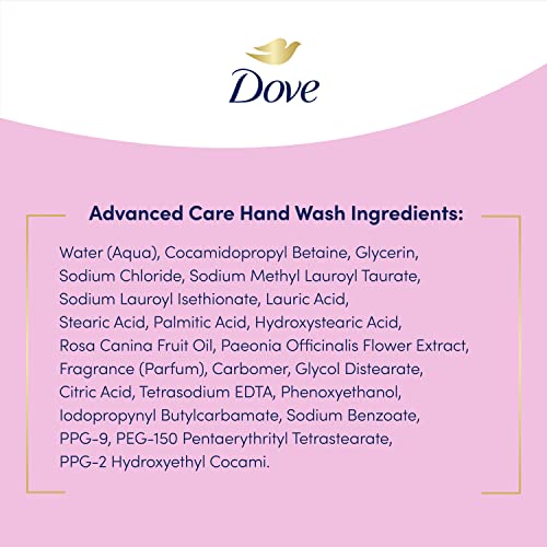 Dove Advanced Care Hand Wash Peony & Rose Oil 4 Count for Soft, Smooth Skin, More Moisturizers Than The Leading Ordinary Hand Soap, 12 oz