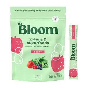 bloom nutrition super greens powder smoothie mix, 15 stick packs – probiotics for digestive health & bloating relief for women, digestive enzymes with organic superfoods for gut health (berry)