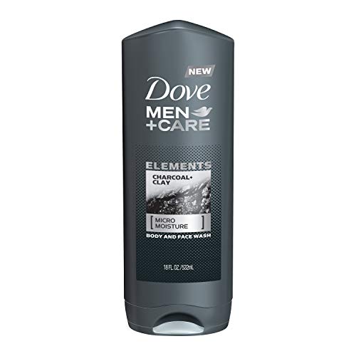 DOVE MEN + CARE Elements Body Wash Charcoal + Clay, Effectively Washes Away Bacteria While Nourishing Your Skin, Gray, 18 Fl Oz