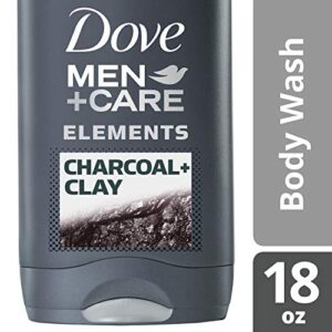 DOVE MEN + CARE Elements Body Wash Charcoal + Clay, Effectively Washes Away Bacteria While Nourishing Your Skin, Gray, 18 Fl Oz