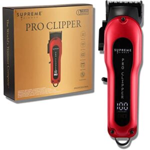 supreme trimmer hair clipper stc5030 professional clipper set (300 min run time) cordless beard trimmer, red pro clipper fade blade