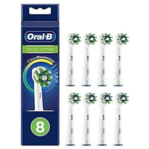 braun oral-b 4210201321538 crossaction toothbrush heads with cleanmaximiser bristles for holistic mouth cleaning, pack of 8