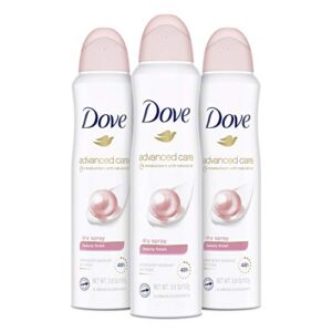 dove dry spray antiperspirant deodorant for women, beauty finish, 48 hour protection, soft and comfortable underarms, rose, 3.8 oz, pack of 3