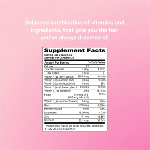 Bloom Hair Gummies for Faster Hair Growth & Biotin Vitamins for Rapid Hair Growth for Women Gummies Hair Vitamins Supplements for Increased Hair Thickness (1 Month Supply) Vegan Hair Growth Vitamins