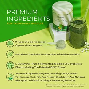 One Sol Greens, Super Greens Powder to Reduce Bloating & Improve Gut Health, Superfood Fresh Bloom Organic Greens Blend Juice & Smoothie Mix, Pre & Probiotic with Digestive Enzymes, Vegan & Soy Free