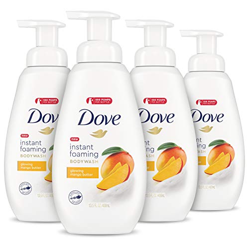 Dove Foaming Body Wash for All Skin Types Mango Butter For Glowing Skin, 13.5 Ounce (Pack of 4)