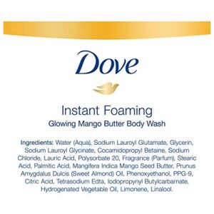 Dove Foaming Body Wash for All Skin Types Mango Butter For Glowing Skin, 13.5 Ounce (Pack of 4)
