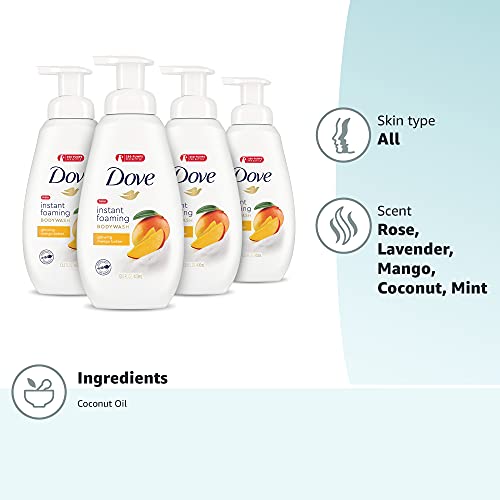 Dove Foaming Body Wash for All Skin Types Mango Butter For Glowing Skin, 13.5 Ounce (Pack of 4)