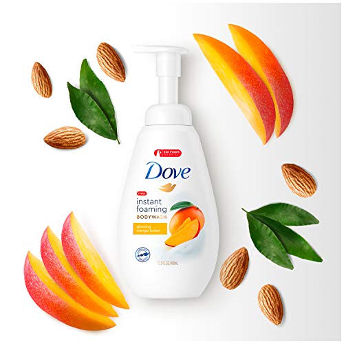 Dove Foaming Body Wash for All Skin Types Mango Butter For Glowing Skin, 13.5 Ounce (Pack of 4)