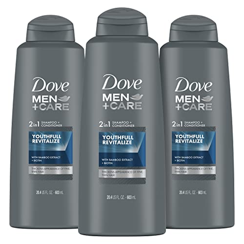 Dove Men+Care 2 in 1 Shampoo and Conditioner Youthfull Revitalize 3 Count For Fine, Thin Hair Men's Shampoo and Conditioner with Bamboo Extract + Biotin 20.4 oz