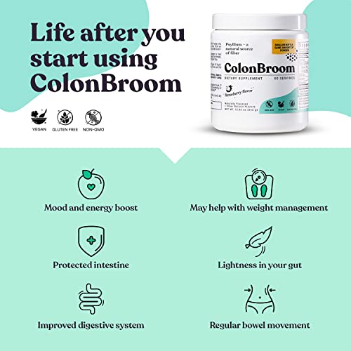 ColonBroom Psyllium Husk Powder Colon Cleanser - Vegan, Gluten Free, Non-GMO Fiber Supplement - Safe Colon Cleanse for Constipation Relief, Bloating Relief & Gut Health (60 Servings)