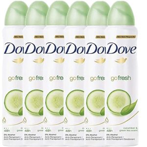 dove antiperspirant 48 hours body spray, go fresh cucumber & green tea deodorant, 6 packs x 150 ml / 5 fl.oz (international version)