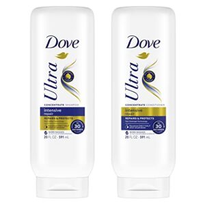dove ultra intensive repair concentrate shampoo and conditioner for damaged hair repairs and protects in 30 seconds, 2x more washes, combo pack, 20 fl oz (pack of 2)