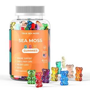 organic sea moss gummies – contains irish sea moss + burdock root + bladderwrack – 60 gummies for stronger immune, healthier skin & hair, detox – great for kids & adults, made in usa (1)