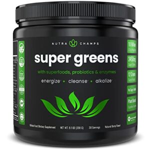 super greens powder premium superfood | 20+ organic green veggie whole foods | wheat grass, spirulina, chlorella & more | antioxidant, digestive enzyme & probiotic blends | vegan juice supplement