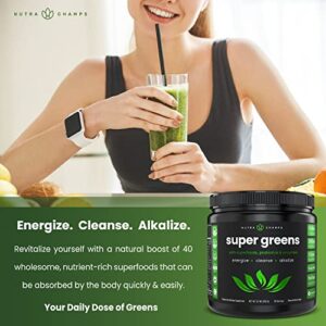 Super Greens Powder Premium Superfood | 20+ Organic Green Veggie Whole Foods | Wheat Grass, Spirulina, Chlorella & More | Antioxidant, Digestive Enzyme & Probiotic Blends | Vegan Juice Supplement