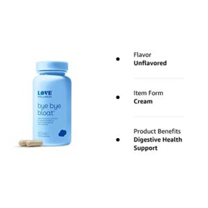 Love Wellness Bye Bye Bloat, Digestive Enzymes Supplement - 60 Capsules - Bloating & Gas Relief - Helps Reduce Water Retention & Overall Digestive Health - Safe & Effective With Fenugreek, & Dandelion