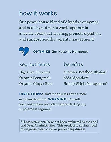 Love Wellness Bye Bye Bloat, Digestive Enzymes Supplement - 60 Capsules - Bloating & Gas Relief - Helps Reduce Water Retention & Overall Digestive Health - Safe & Effective With Fenugreek, & Dandelion