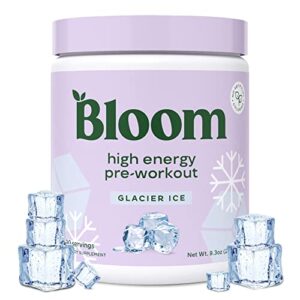 bloom nutrition pre workout powder, amino energy with beta alanine, ginseng & l tyrosine, natural caffeine powder from green tea extract, sugar free & keto drink mix (high energy gacier ice)