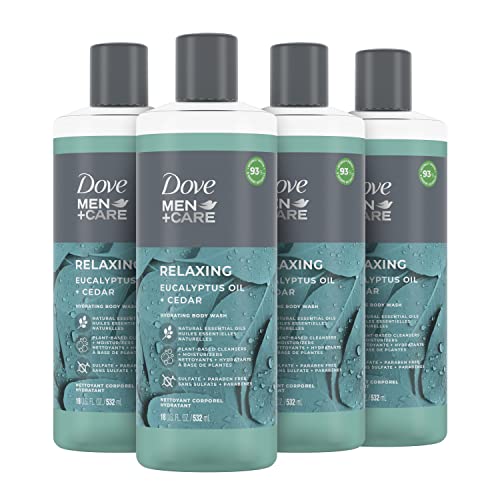 Dove Men+Care Body Wash for a refreshing shower experience Eucalyptus Cedar Body Wash for Men, 18 Fl Oz (Pack of 4)