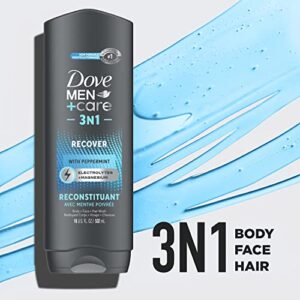 DOVE MEN + CARE Post-Workout 3-IN-1 (Body + Face + Hair Wash) With Peppermint 4 Count Infused with Electrolytes + Magnesium 18 oz